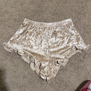 Altar'd State Velvet Ruffle High Waist Shorts - Cream